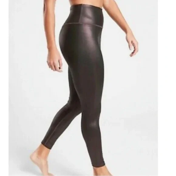 EUC Athleta Elation Shimmer Ultra High Rise 7/8 Tights Antique Burgundy Medium - Picture 2 of 7